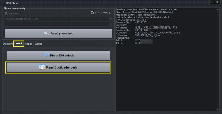 HCU client - Bootloader unlock code - step 5