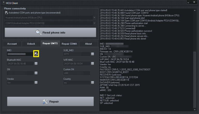 HCU client - IMEI repair- step 5