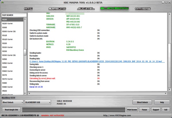 Blackberry 9220 direct unlock and hardlocked phone mep 0 unlocking with HXC Magma