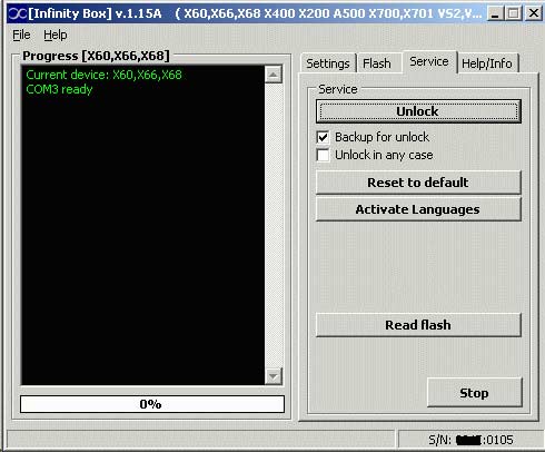 unlock: sim lock, provider lock with infinity box software. Unlocking spice, voxtel, geo, zonda, toshiba, tcl, alcatel etc